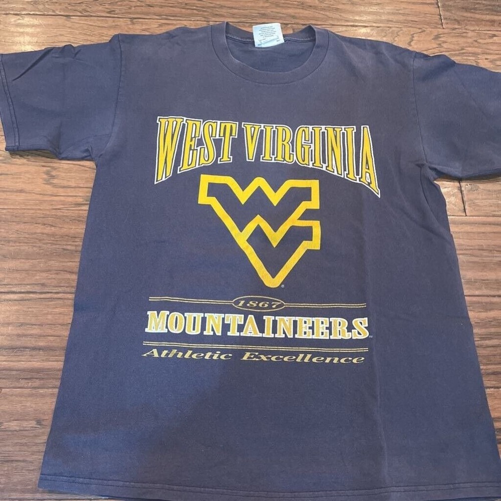 West Virginia Mountaineers Lee Sport Mens T-Shirt‎ Blue Yellow Crew Neck Tee L